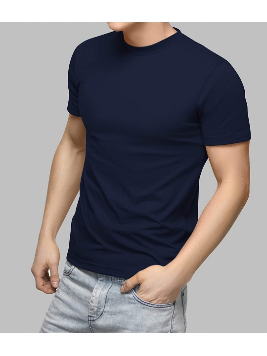 Men's Comfortable Soft Cotton Blend Plain/Solid Round Neck Half Sleeve Regular Fit T-Shirt