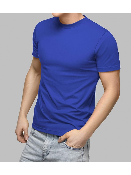 Men's Comfortable Soft Cotton Blend Plain/Solid Round Neck Half Sleeve Regular Fit T-Shirt